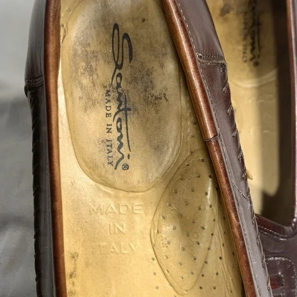 Santoni Loafer Men's 13D Brown Leather Mocassin Relaxed Slip On Italy Made Shoes